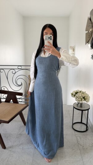 Robe sans manches en tweed [BLEU]