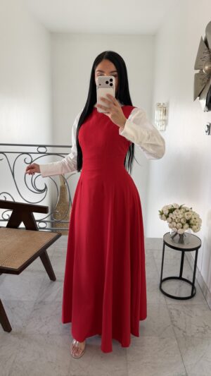 Robe sans manches en tweed [ROUGE]