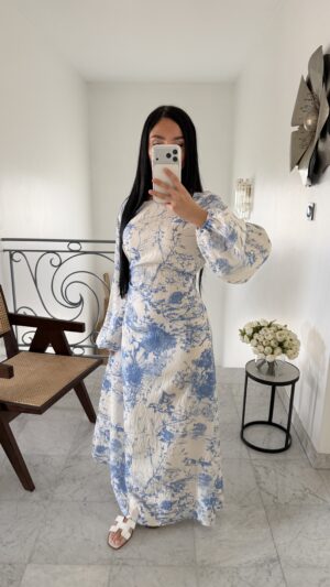 Robe lacets au dos motifs florales [BLEU]