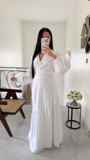 Robe longue portefeuille rayé [BLANC]