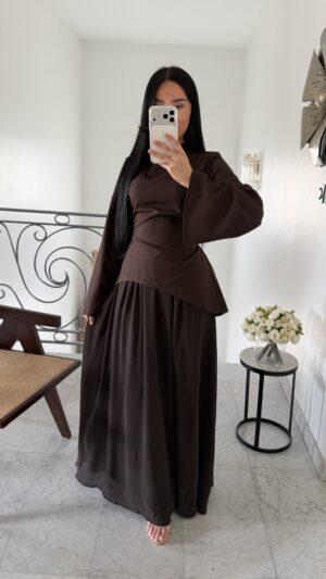 Ensemble jupe en mousseline cintrée [MARRON]
