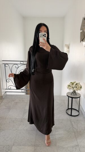 Robe cintrée lacets au dos [MARRON]