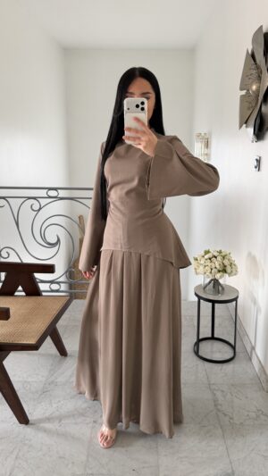 Ensemble jupe en mousseline cintrée [TAUPE]