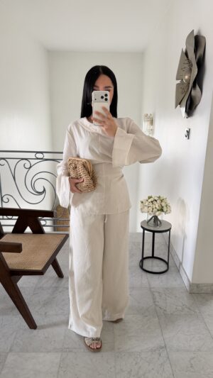 Ensemble en lin lacets au dos [BEIGE]