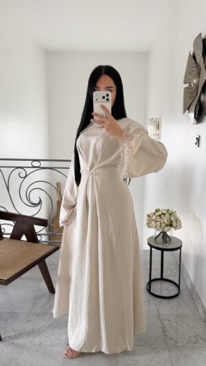 Robe longue dentelle lacets au dos [BEIGE]