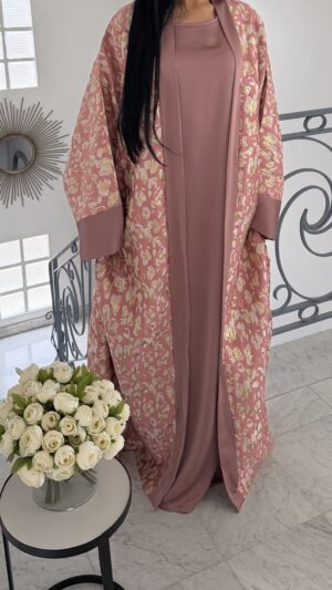 Ensemble oversize satin et kimono en brocard [ROSE]