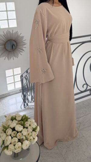 Abaya noeud argenté [BEIGE]