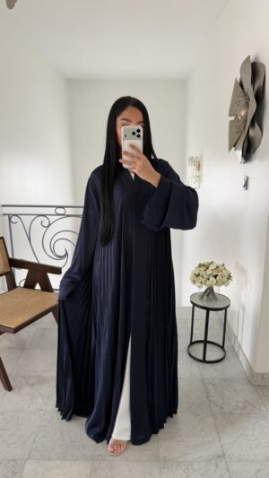 Kimono long plissée en satin épais [BLEU]
