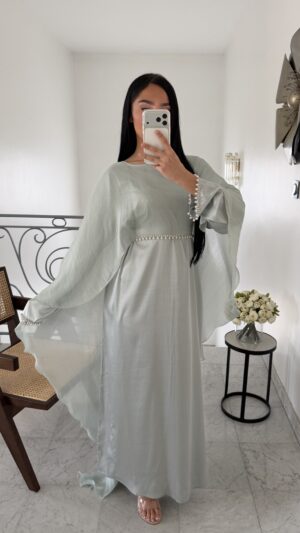 Abaya lacets au dos organza [VERT]