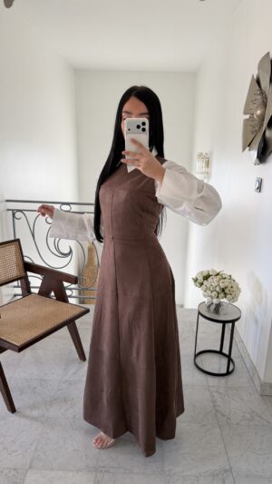Robe sans manche en daim [MARRON]