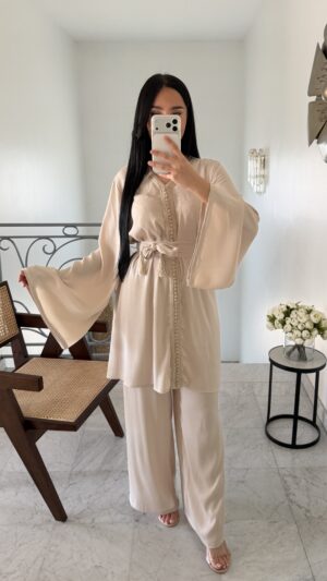 Ensemble long en satin beldi [BEIGE]