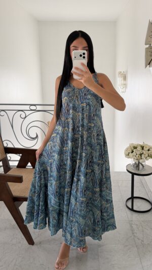 Robe longue imprimée [BLEU]