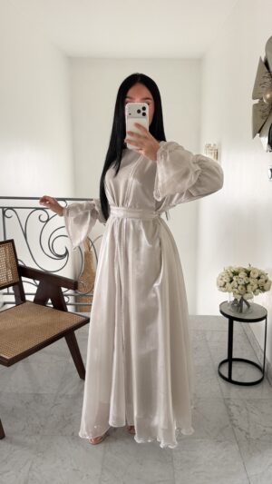 Ensemble abaya satinée en organza perlé [BEIGE]