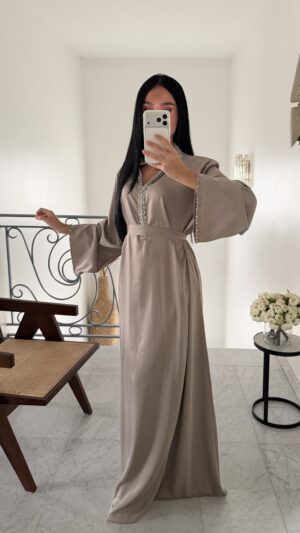 Abaya satinée cristaux [KAKI]