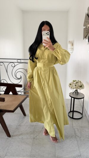 Robe manches bouffantes cintrée au dos [VERTE]