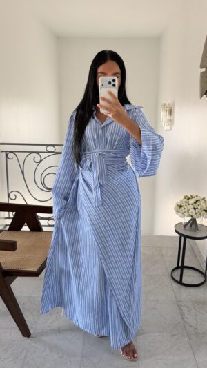 Robe chemise rayée portefeuille [BLEU]