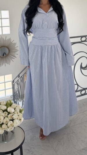 Robe chemise ceinture [BLEU]