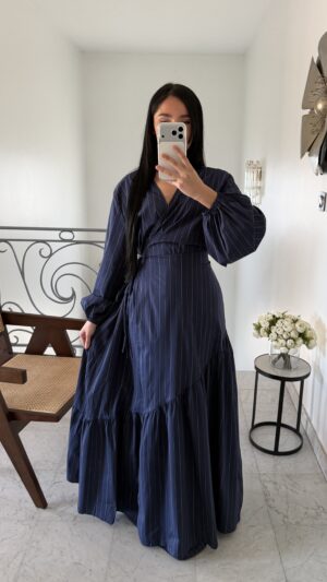 Robe longue portefeuille rayé [BLEU]