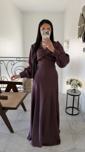 Robe longue satinée cintrée [PRUNE]