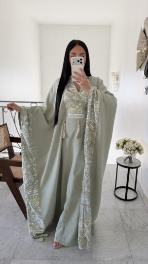 Abaya lacets à l'intérieur [KAKI]