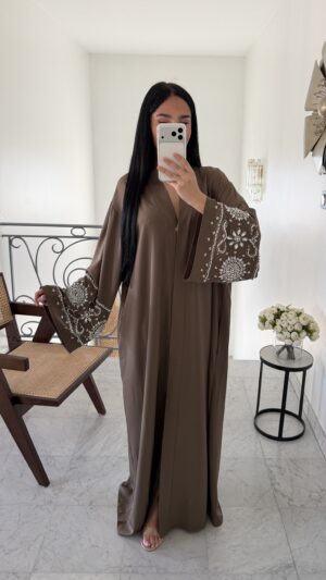 Abaya kimono perlé [MARRON]