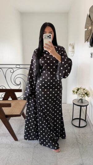 Robe longue à pois lacets au dos [NOIR]
