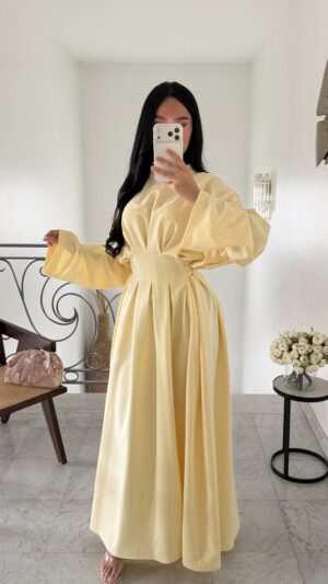 Robe longue cintrée au dos col [JAUNE]