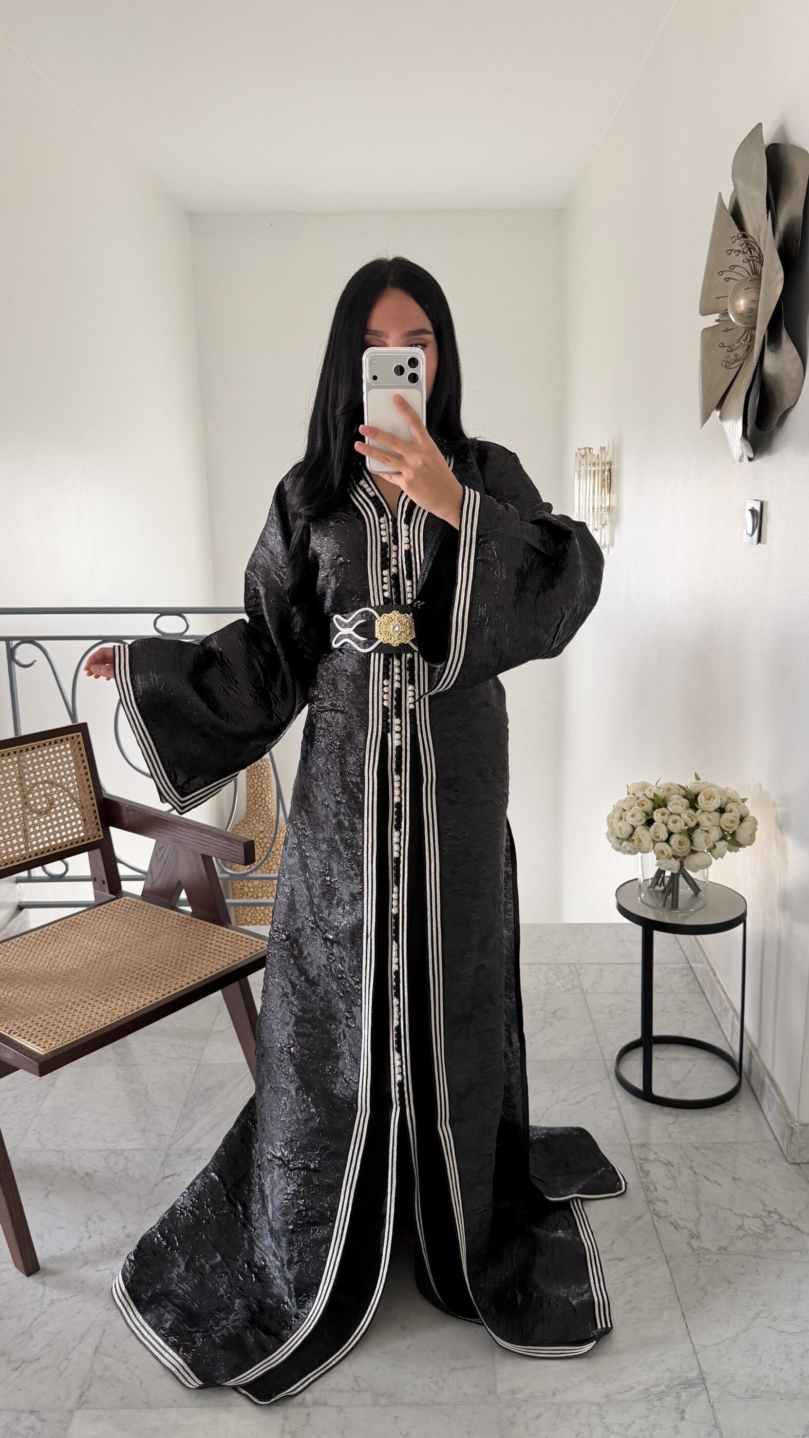 Caftan 2 pièces majestueux en brocard NOIR – Image 2