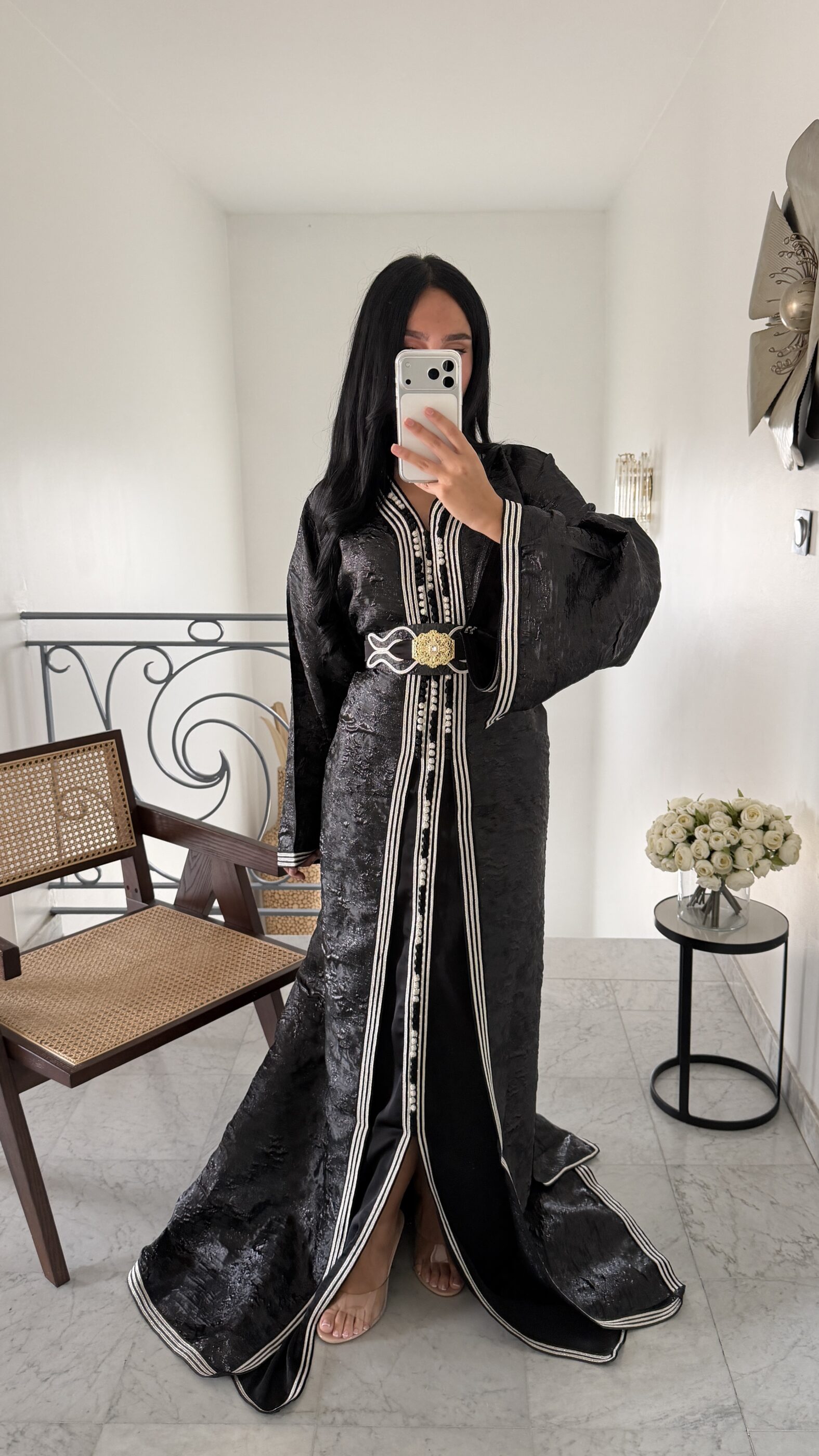 Caftan 2 pièces majestueux en brocard NOIR – Image 3