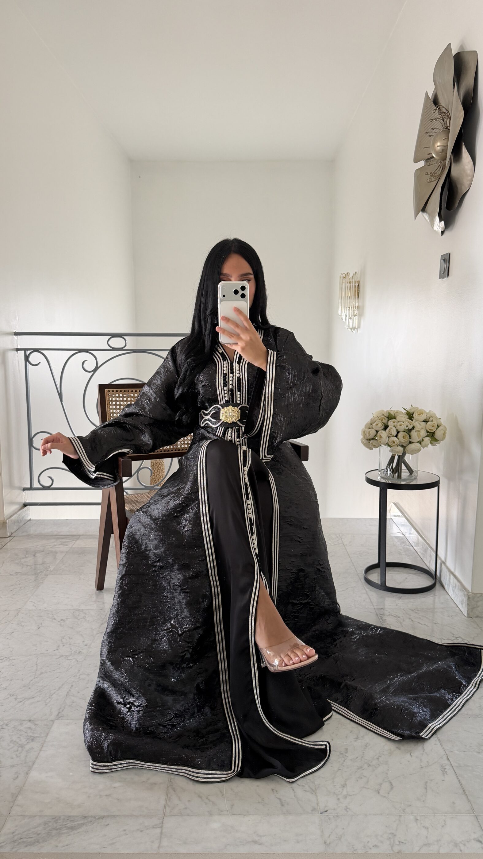 Caftan 2 pièces majestueux en brocard NOIR – Image 5