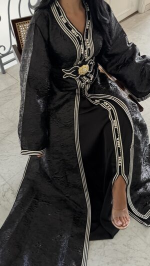 Caftan 2 pièces majestueux en brocard NOIR
