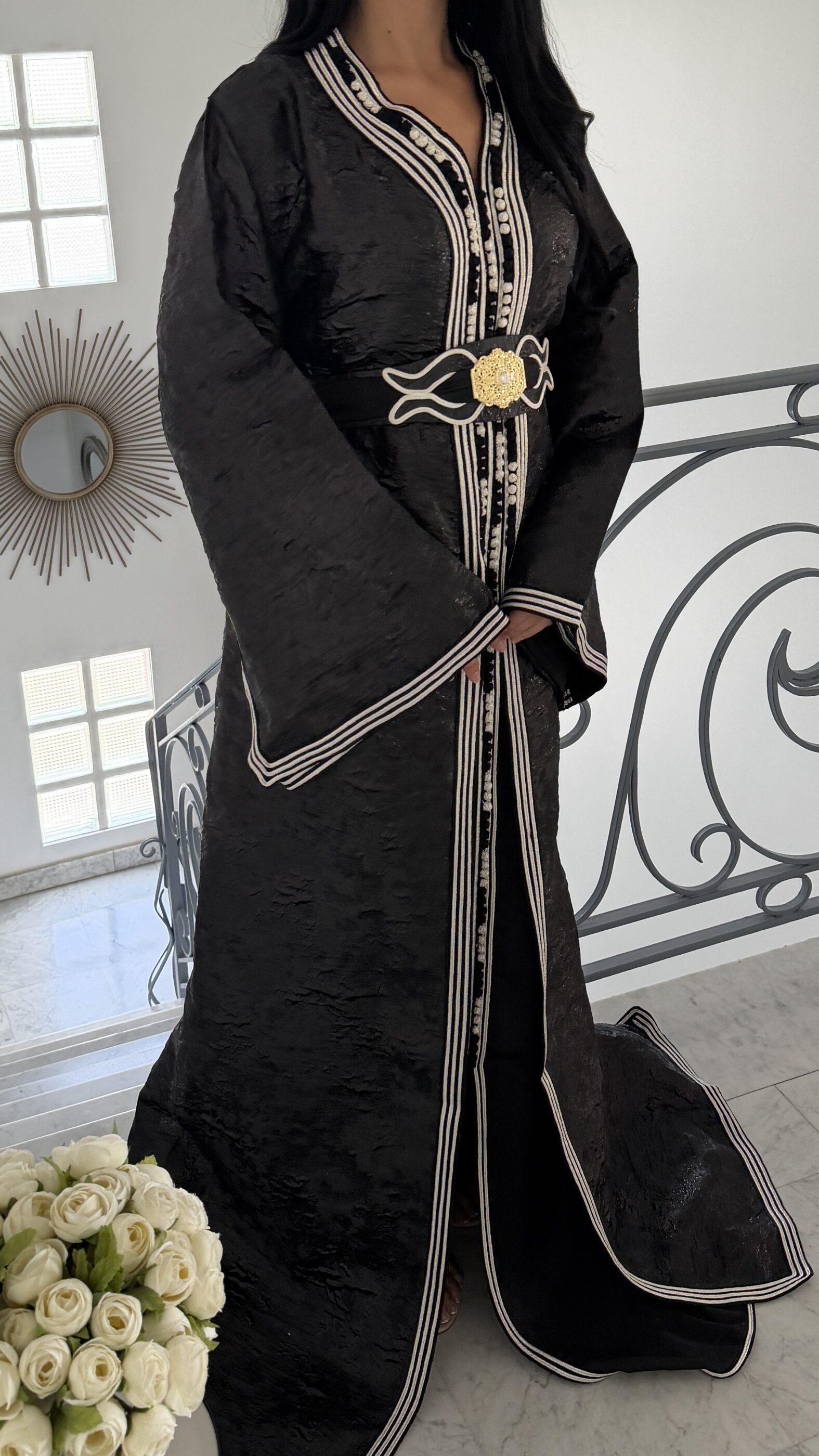 Caftan 2 pièces majestueux en brocard NOIR – Image 7