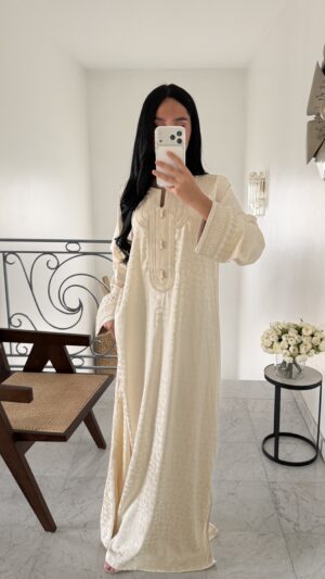 Jellaba artisanale en satin jacquard [ECRUE]