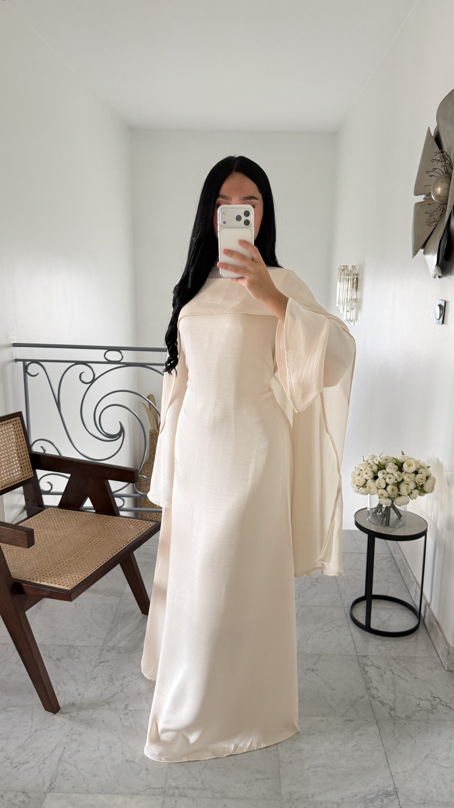 Robe cape mousseline ECRUE – Image 2