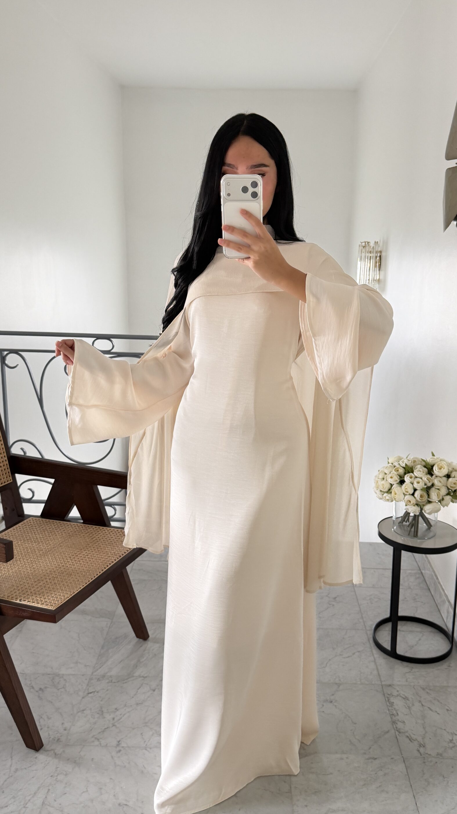 Robe cape mousseline ECRUE