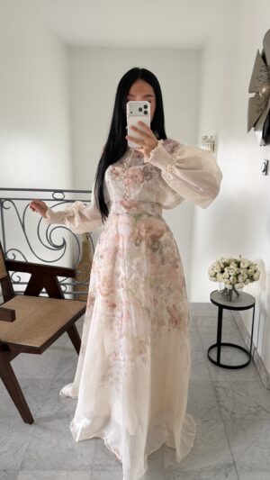 Ensemble en lin fleuris [BEIGE]