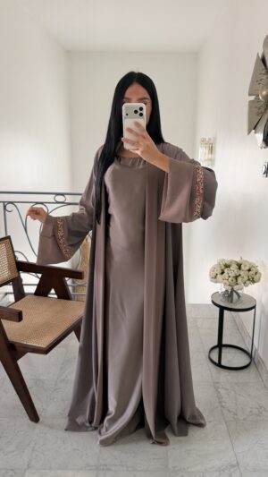 Kimono en mousseline détails aux manches [TAUPE]