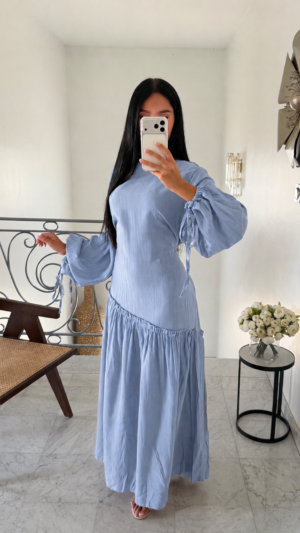 Robe longue astmétrique lacets au dos [BLEU]