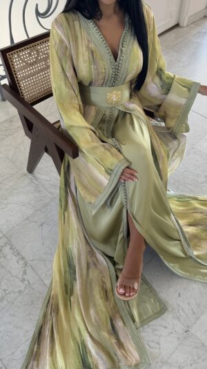 Caftan en oragnza imprimée [VERT]
