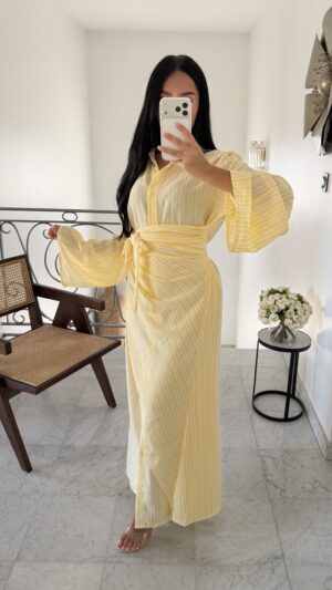 Robe chemise rayée portefeuille [JAUNE]