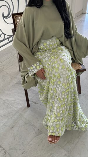 CREATION -Ensemble premium jupe en sequins [VERT]