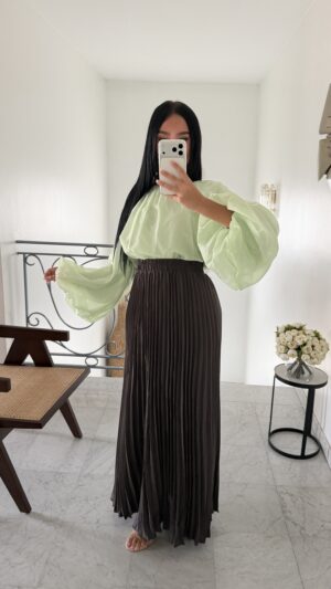 Blouse longue effet organza [VERT]