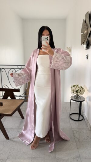 CREATION - Abaya premium réversible perlé [ROSE]