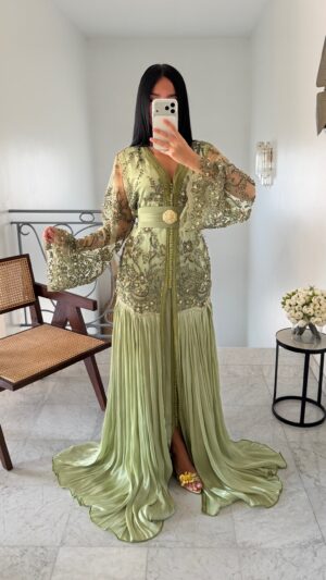 Caftan bride en dentelle perlées [VERT]